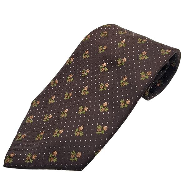 VINTAGE Neiman Marcus Brown and Floral Dotted Neck Tie - Picture 1 of 7